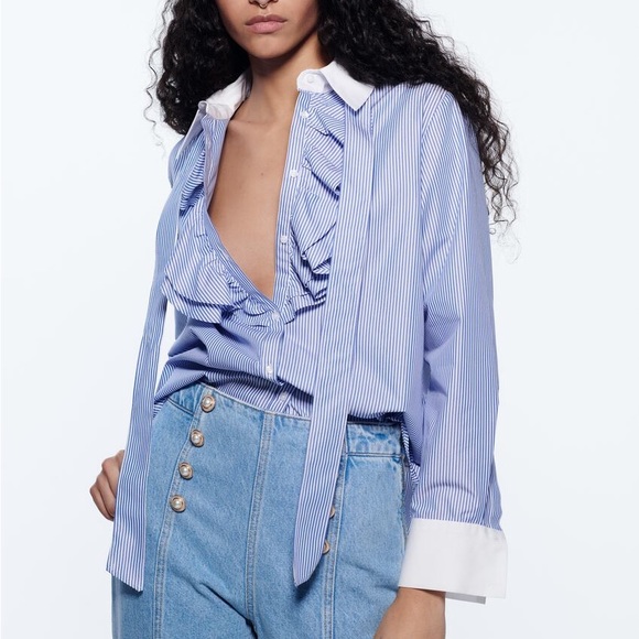 Zara Striped Shirt with Neck Tie - Picture 4 of 8